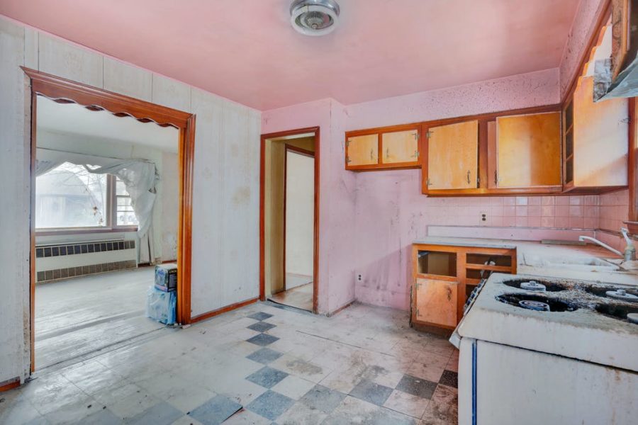unfinished kitchen area of home for sale at maltz auctions in new york