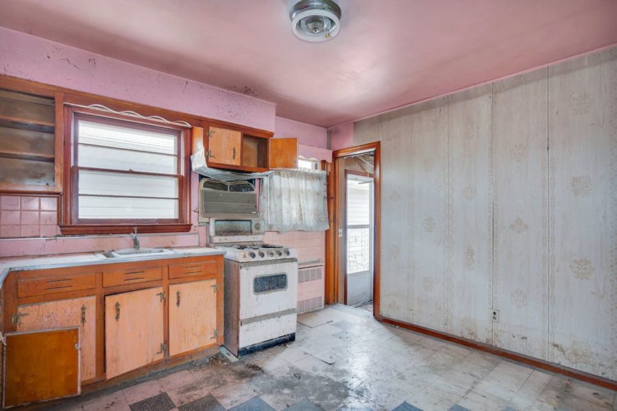 unfinished kitchen area of home for sale at maltz auctions in new york