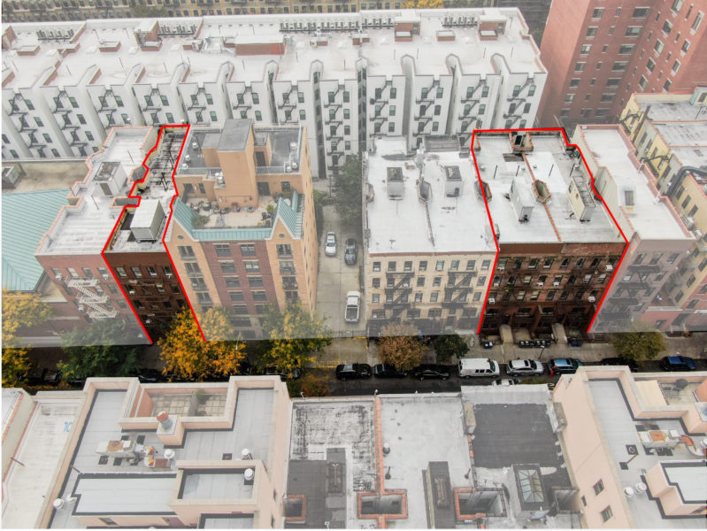 aerial view of mixed use buildings for sale at maltz auctions in new york