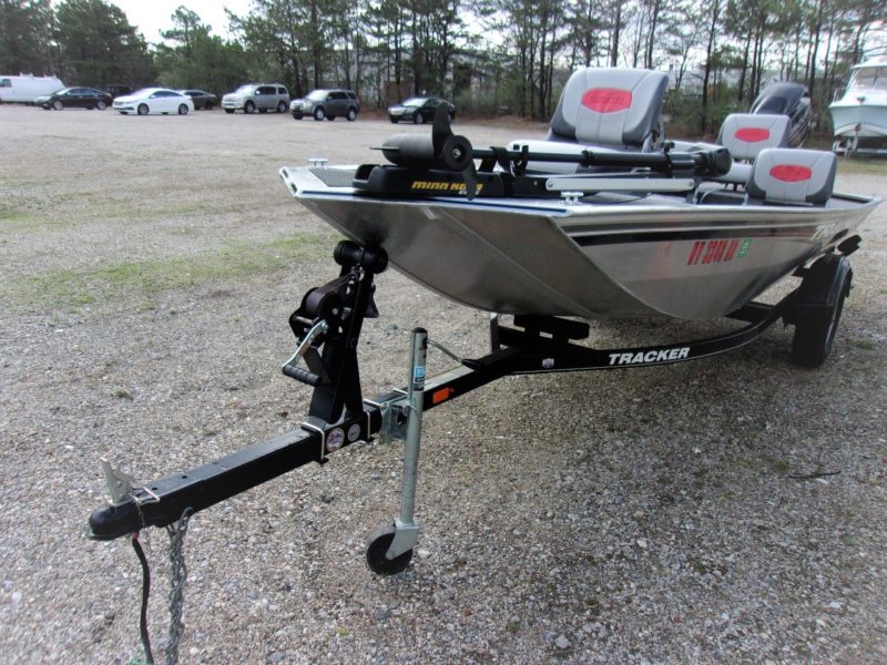 front of fishing boat on trailer for sale at maltz auctions