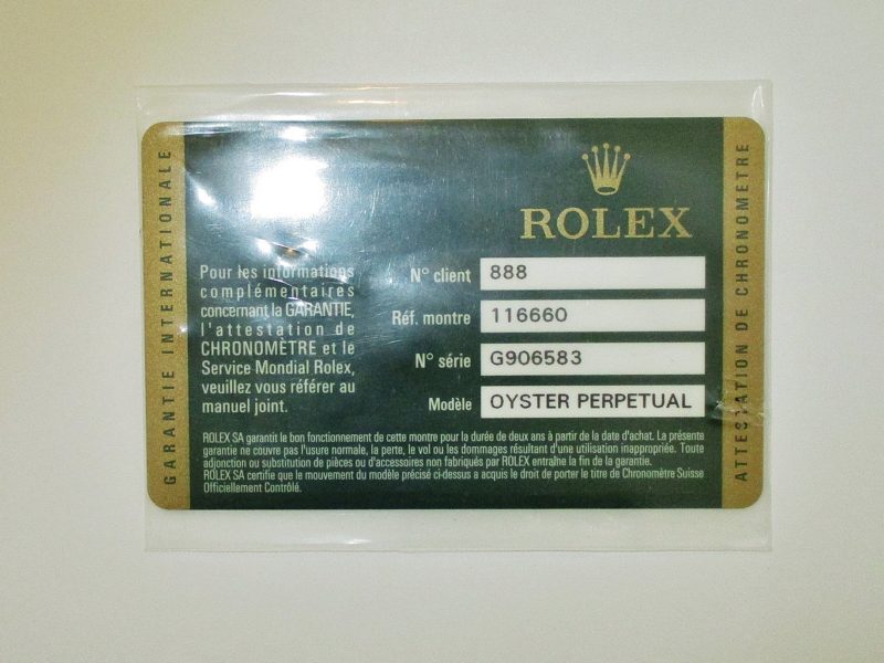 rolex watch manufacturer card