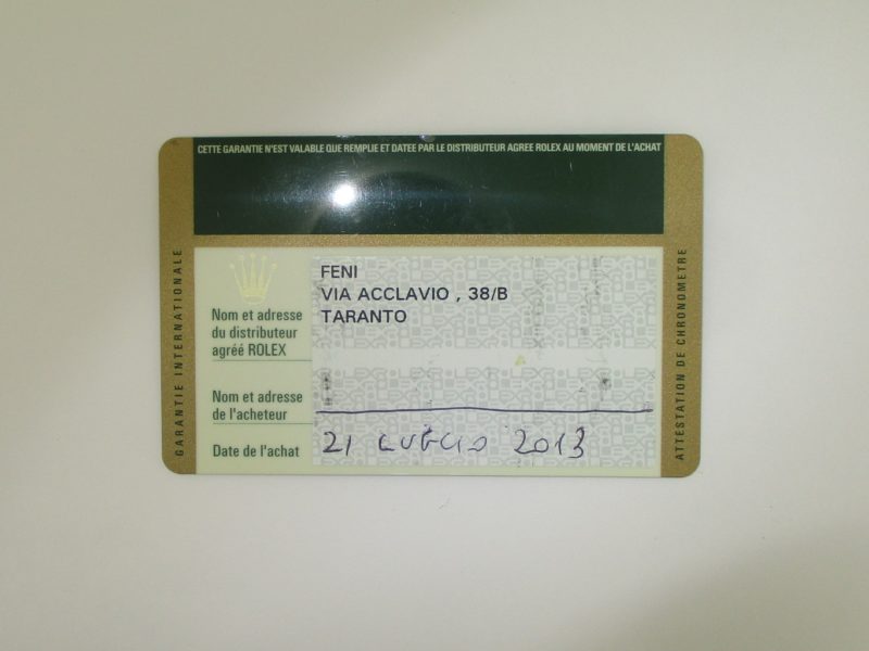 rolex watch manufacturer card