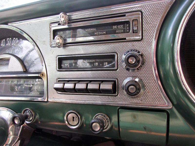View of dashboard inside old Pontiac up for auction