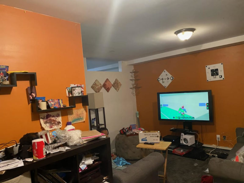 living room of 7,600 square foot renovated building for sale