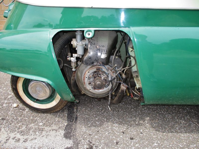 Close up of engine compartment on vehicle up for auction at Maltz Auctions