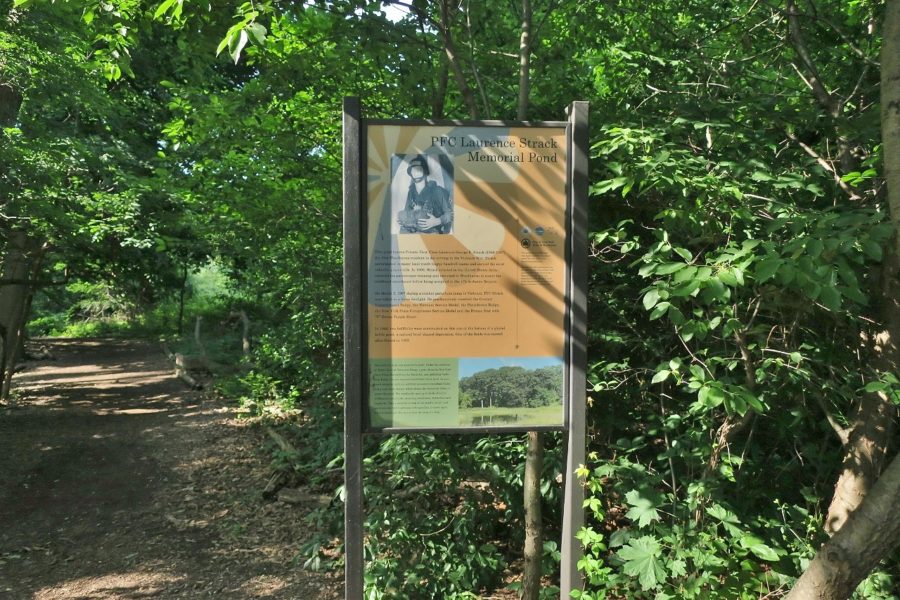 PFC Laurence Shrack Memorial Pond Sign in New York City